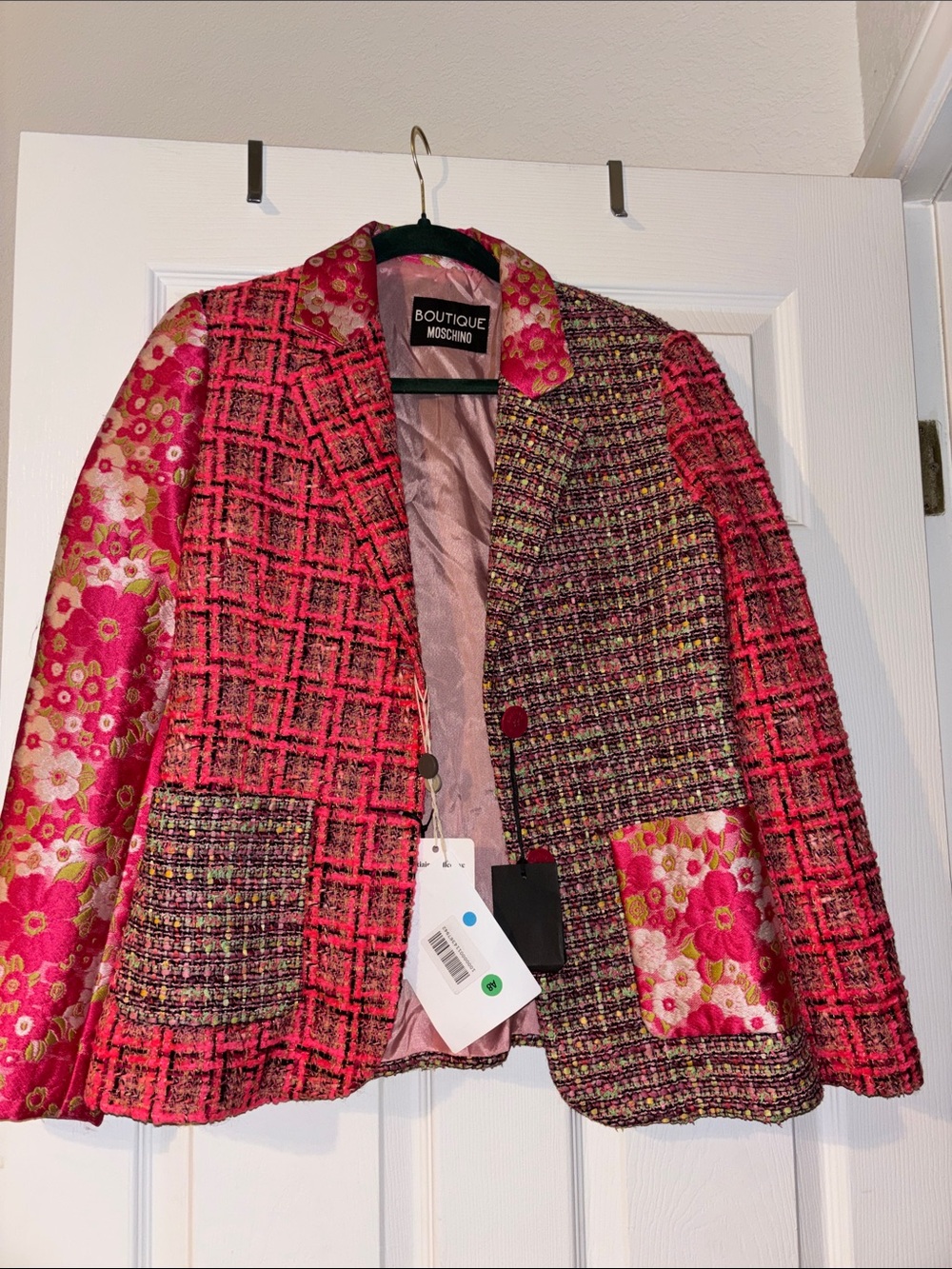 Boutique Moschino Pink Multi Tweed & Floral Patchwork Blazer